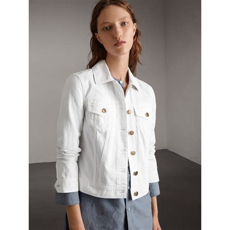 burberry check detail denim jacket white|Burberry jean jacket price.